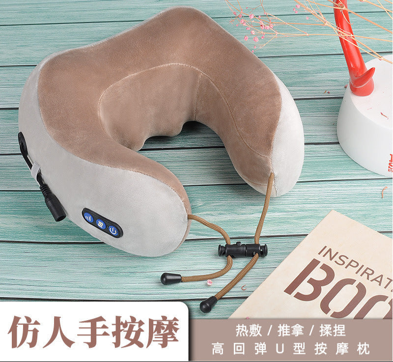 Electric U-Shaped Memory Foam Neck Massager Pillow for Travel & Home | 电动U型记忆棉颈椎按摩枕 (旅行家用两用)