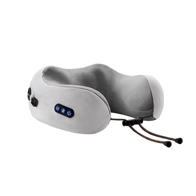 Electric U-Shaped Memory Foam Neck Massager Pillow for Travel & Home | 电动U型记忆棉颈椎按摩枕 (旅行家用两用)