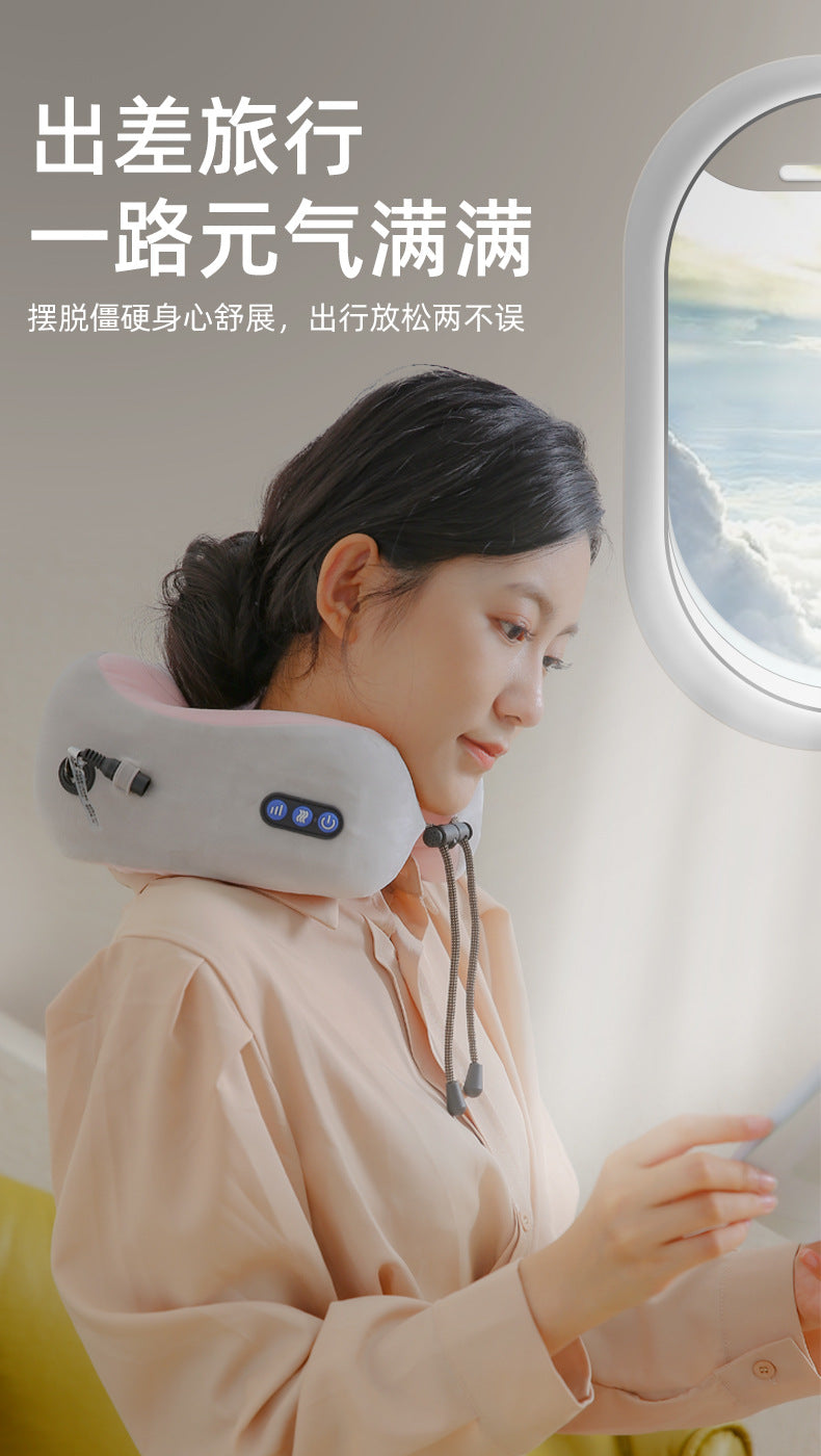 Electric U-Shaped Memory Foam Neck Massager Pillow for Travel & Home | 电动U型记忆棉颈椎按摩枕 (旅行家用两用)